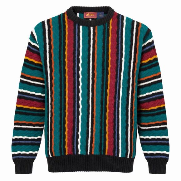 Vintage Atlas Coogi Style Textured Knit Sweater Men’s Large Made in USA Y2K